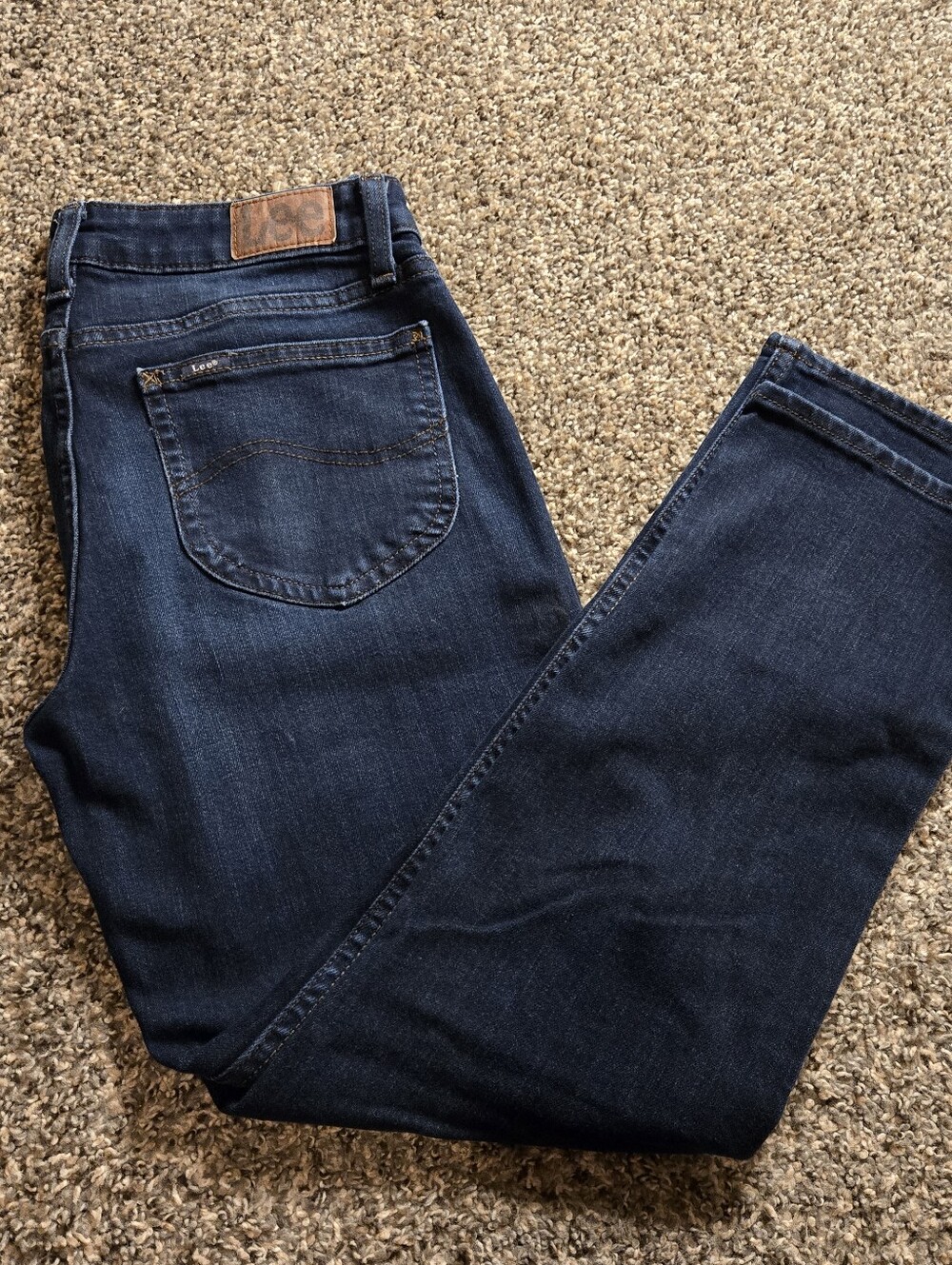 LEE Stretch Denim Midrise Straight Leg Jeans Dark Wash 5 Pocket Size 8 Petite